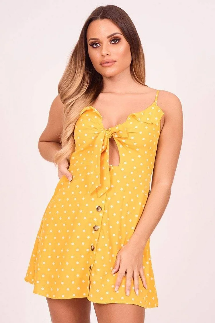 Yellow & White Polka Dot Summer Dress Katch Me