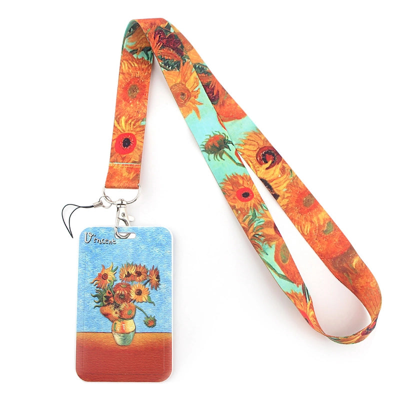 Art Style Van Gogh Lanyard Card Cover Student School Card Bus Pass Shuttle Card Access Control Card Double-sided Printed Mobile Phone Strap