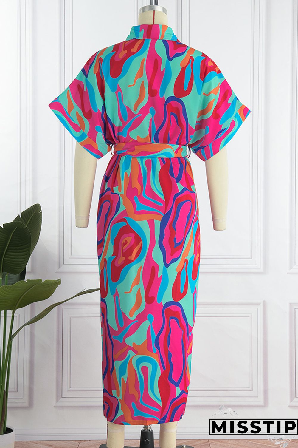 Blue Fashion Casual Print Patchwork Turndown Collar Shirt Dress