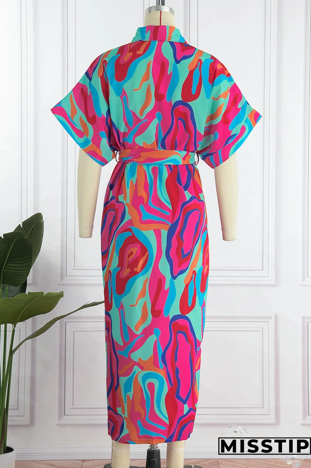 Blue Fashion Casual Print Patchwork Turndown Collar Shirt Dress