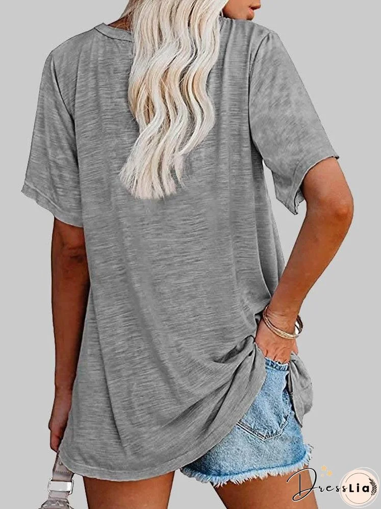 Solid Color Ribbed Knit T-Shirt