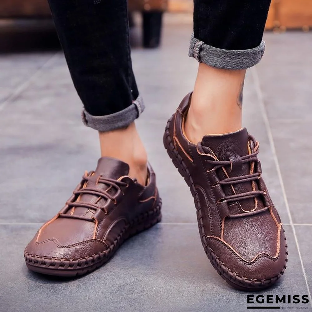 Men's Split Leather Flats Sneakers Loafers Shoes Genuine Leather Moccasin Oxford Shoes | EGEMISS