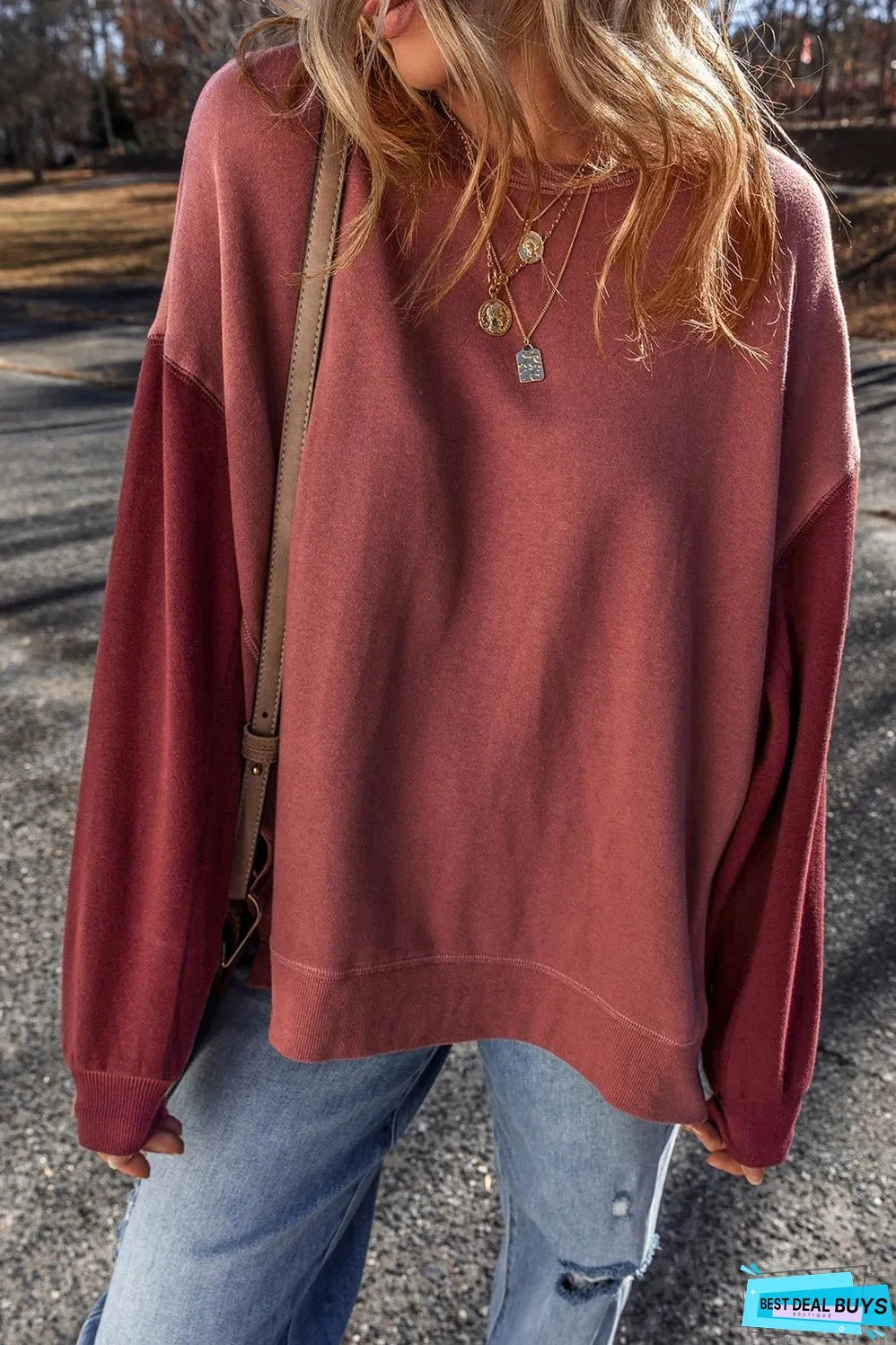 Contrast Round Neck Long Sleeve Sweatshirt