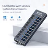 USB Hub, Aluminum 10-Port USB 3.0 Hub With 10 USB 3.0 Data Transfer Ports, USB Splitter With Individual Switch And 60W (12V/5A) Power Adapter