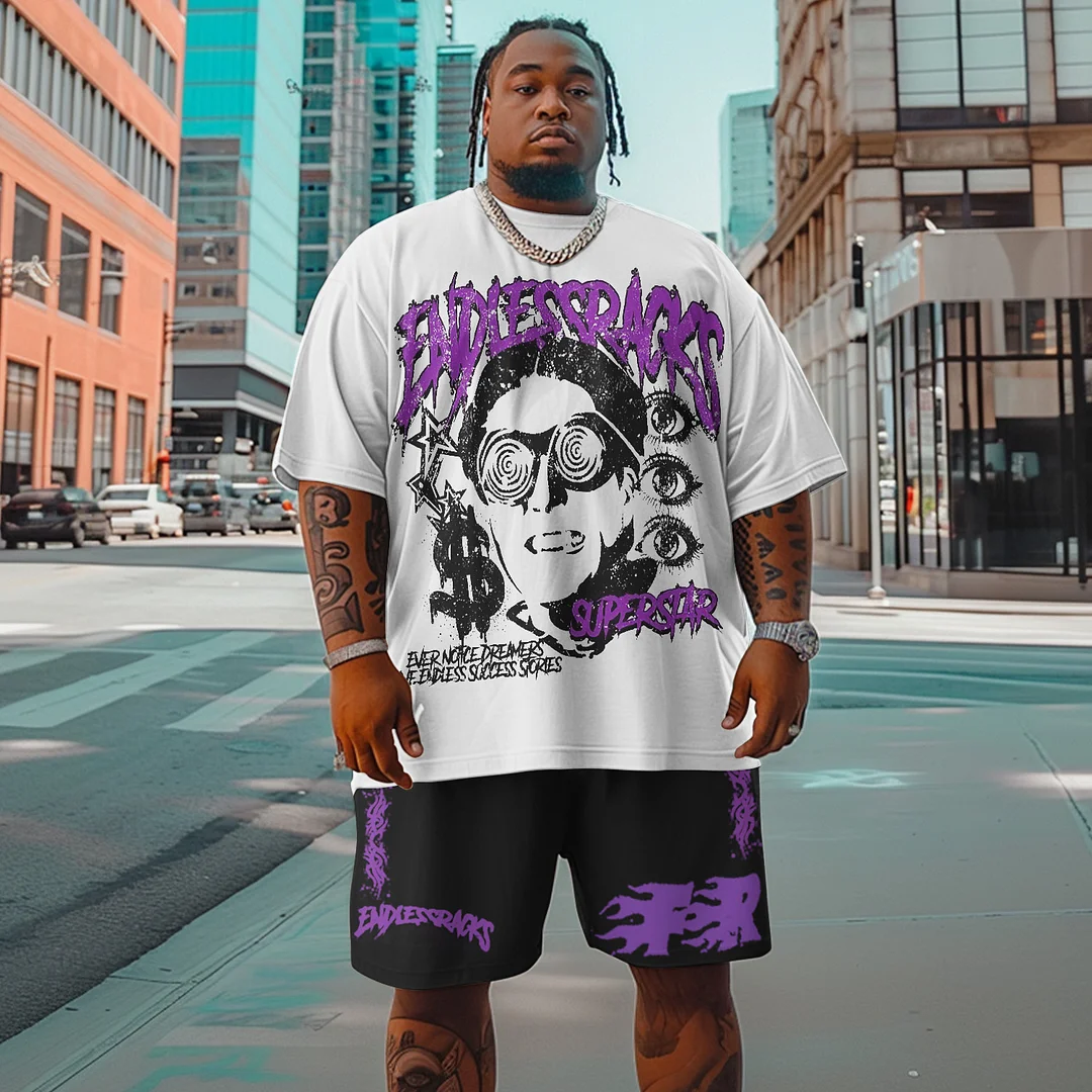 Men's Plus Size Street Hip Hop Endless The Hustler Superstar Graphic T-Shirt Shorts Set