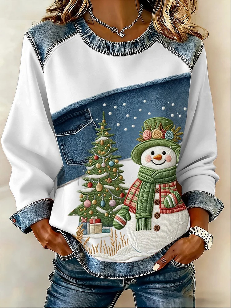 Women's Casual Retro Christmas Snowman Sweatshirt 