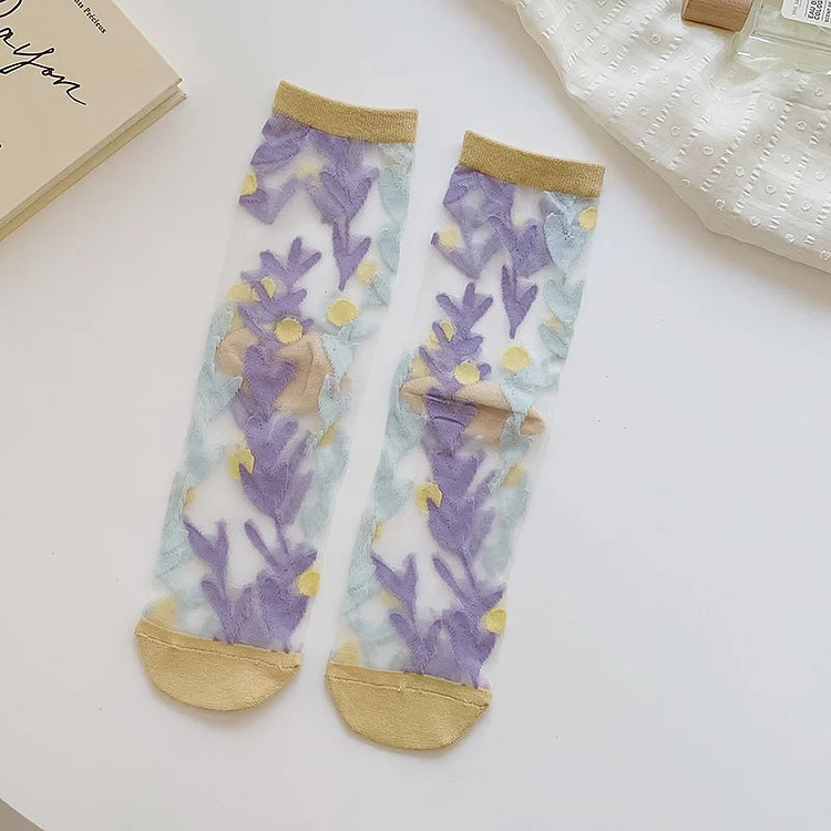 Fairy Tales Aesthetic Cottagecore Fashion Pretty Sheer Floral Socks QueenFunky