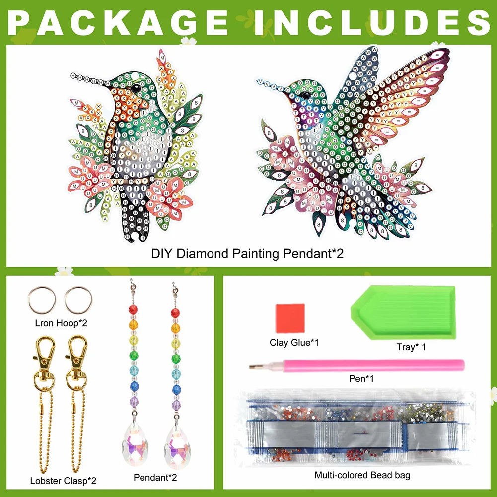 2Pcs DIY Diamond Painting Sun Catcher Crystal Painting Ornaments (Hummingbird)