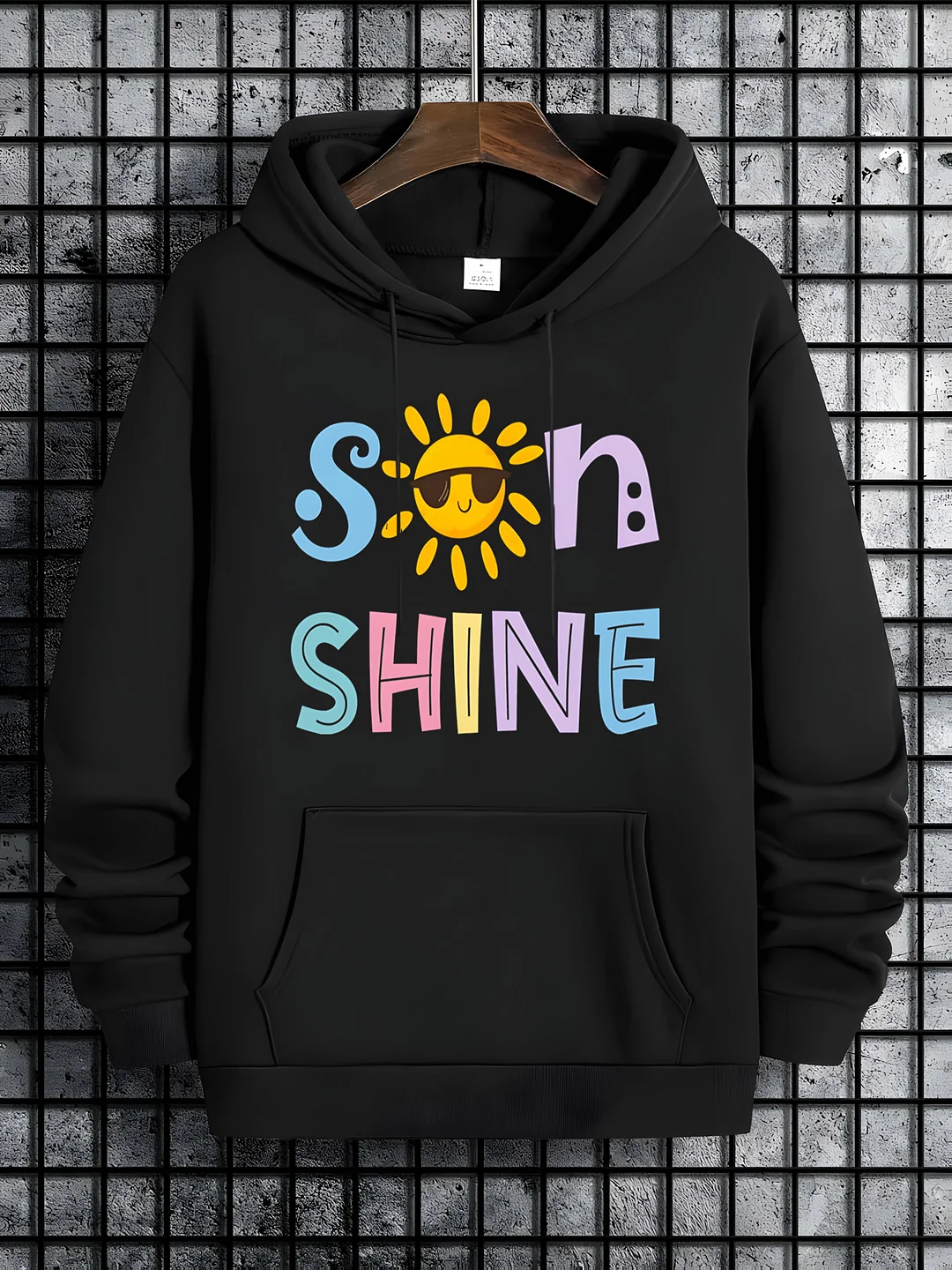 Women's Plus Size Sporty Graphic Print Sweatshirt - Black With Colorful "Sunshine" Design, Long Sleeve Round Neck Pullover, Machine Washable Casual Athletic Top For All Season | IFYHOME