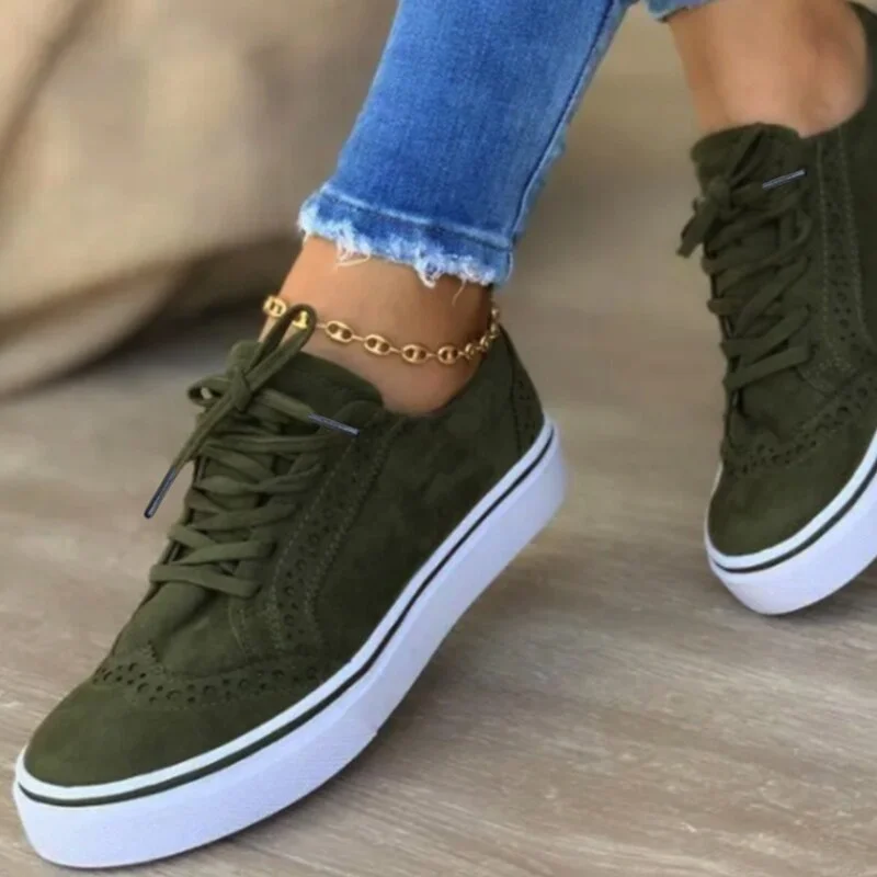 Women Sneakers Flat Platform Lace Up Ladies Flock Female 2021 Spring Vulicanized Shoes Fashion Comfort Low-Cut Woman Footwear