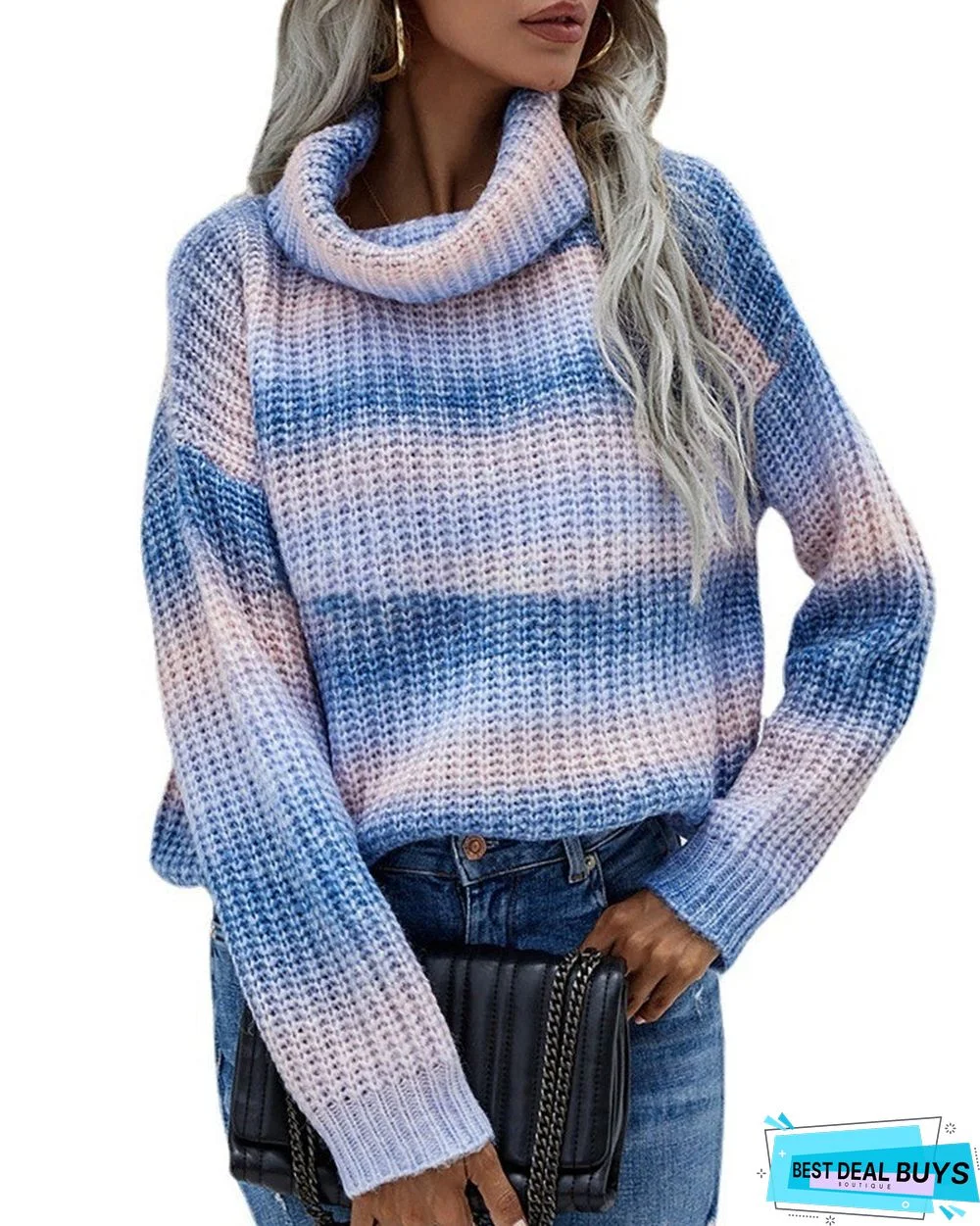 Ombre Color Block Long Sleeve Knit Sweater