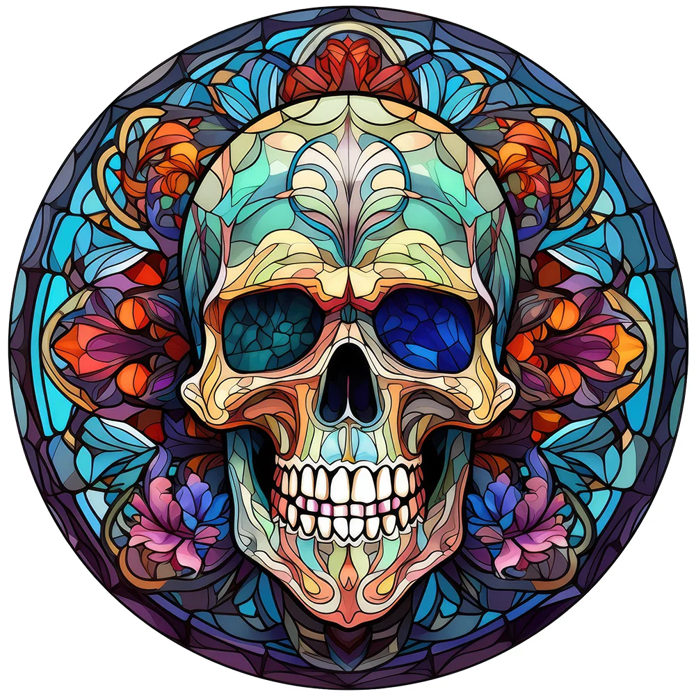 Diamond Painting - Full Round Drill - Stained Glass Skull(Canvas|30*30cm)