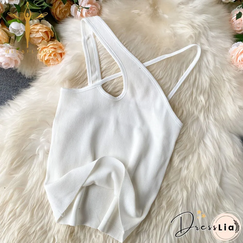 Sexy Cross Camis Slim Female Camisole Summer Hollow Out Streetwear Sleeveless Crop Top Solid Color Cotton Basic Women Camisole