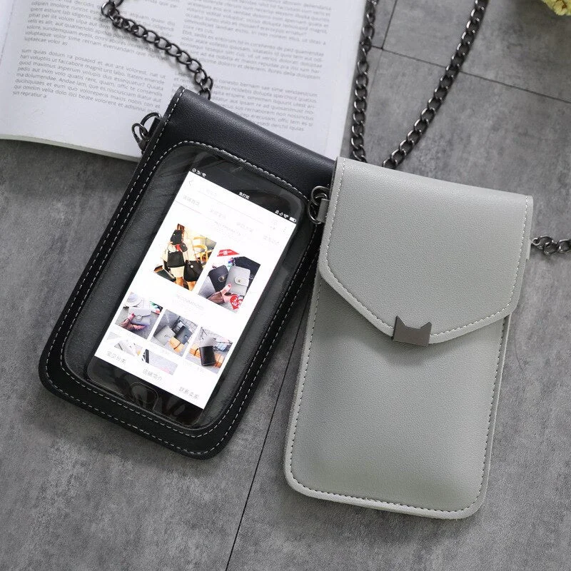 Cat Ear Transparent Touch Screen Retro Simple Mobile Phone Bag 2020 Women Chain Messenger Bags Small Flap Bag Mini Shoulder Bag