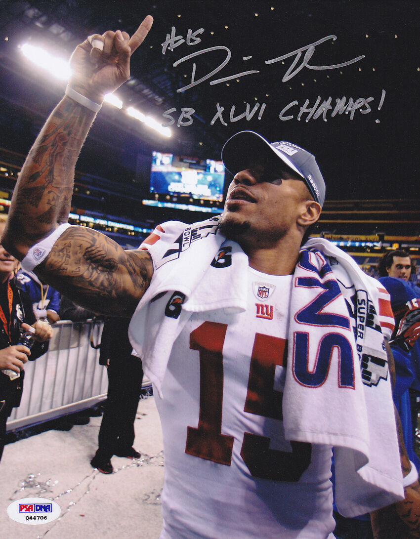 Devin Thomas SIGNED 8x10 Photo Poster painting + SB XLVI Champs Giants PSA/DNA AUTOGRAPHED