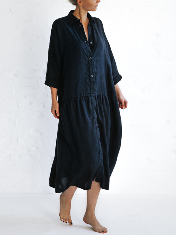 Cotton And Linen Solid Color Dress hjn Shicloths