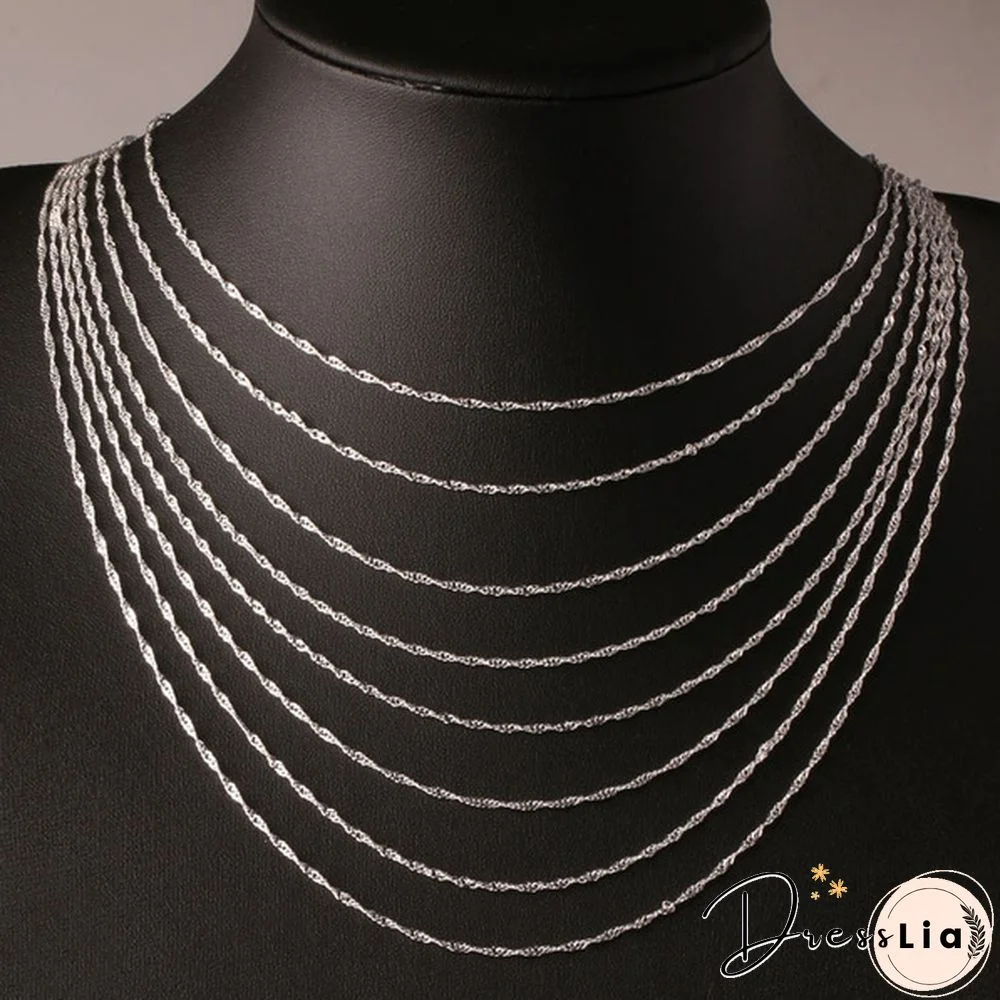 New Arrival 925 Sterling Silver 2MM Men Women Water Wave Chain Necklace (DIY Necklace) 16"-30"