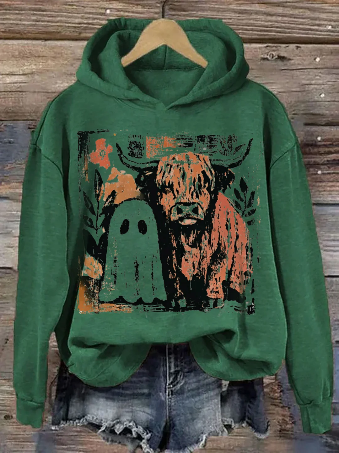Cute Fall Highland Cow Ghost Hoodie