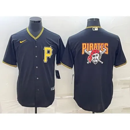 Men's Pittsburgh Pirates Black Team Big Logo Cool Base Stitched Baseball Jersey 1I1I