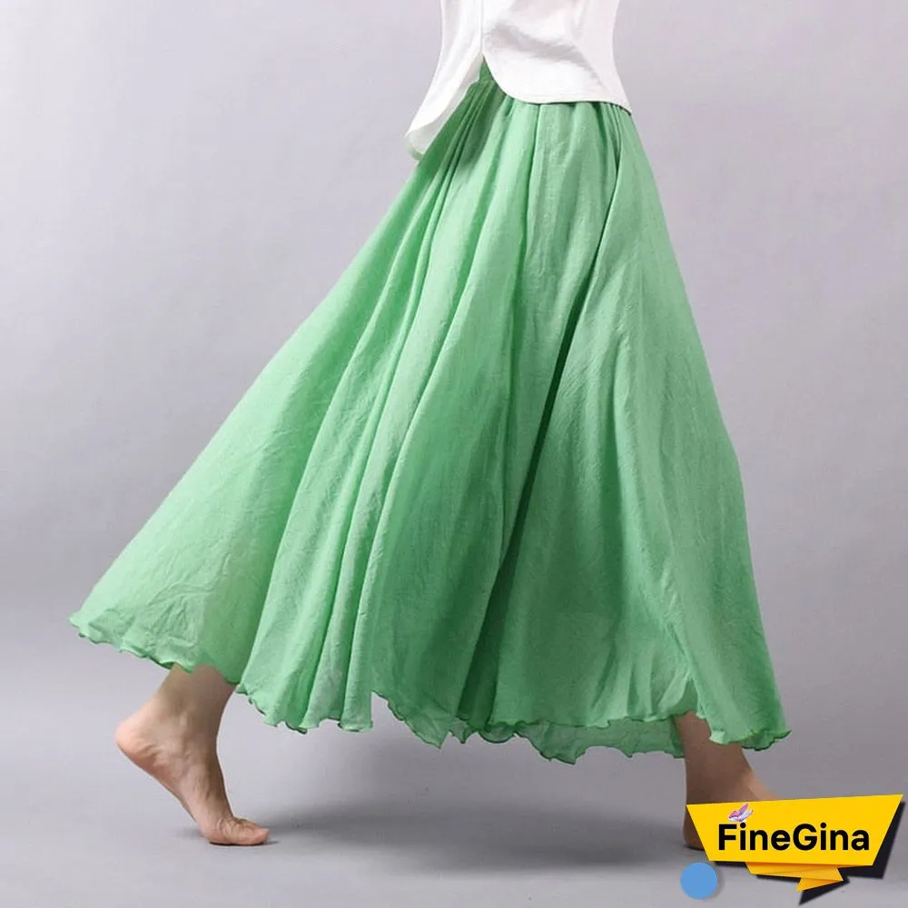 Women Linen Cotton Long Skirts Elastic Waist Pleated Maxi Skirts Beach Boho Vintage Summer Skirts Faldas Saia