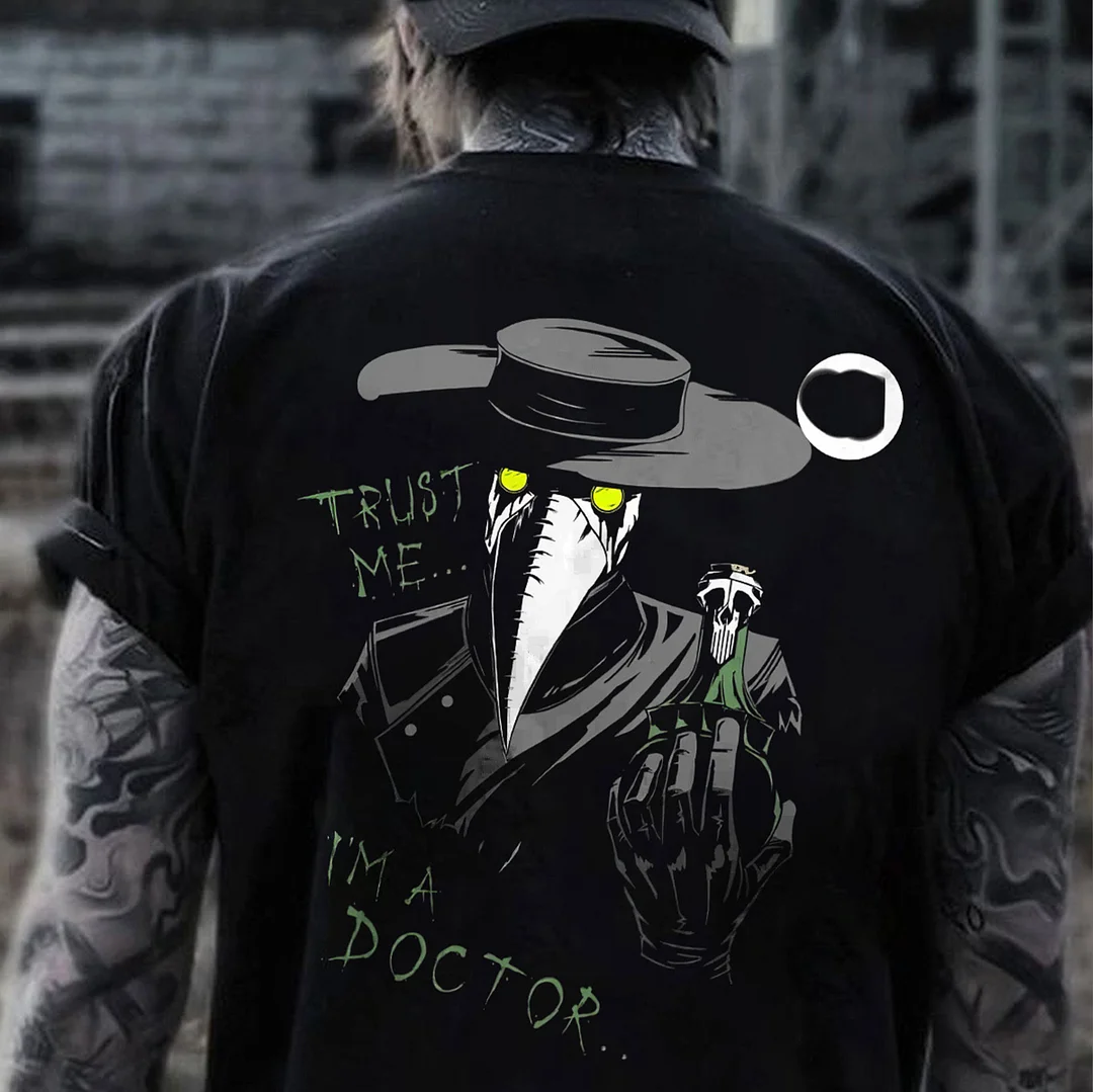 TRUST ME I'M A DOCTOR Crow Vintage Black Print T-Shirt