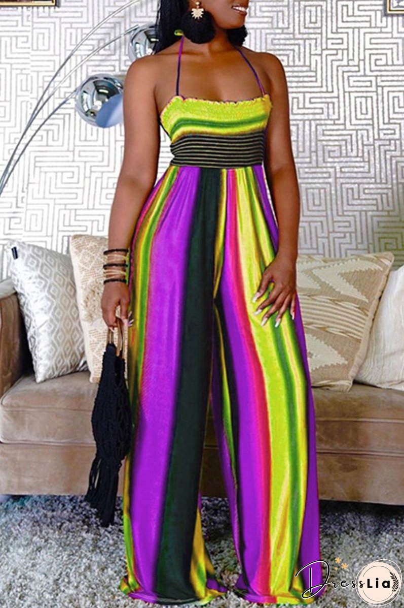 Wrinkled Striped Plus Size Wide Leg Jumpsuit