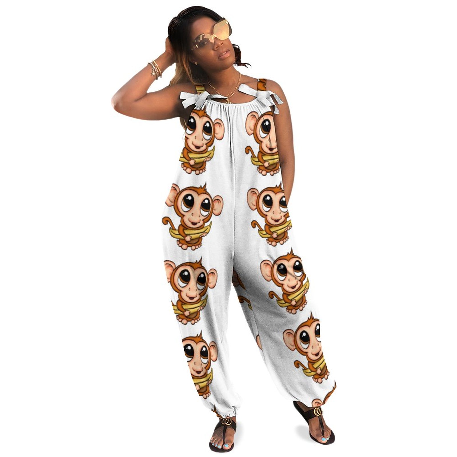 My Banana Monkey Plus Size Sleeveless Jumpsuit Summer Harem Pants Women Loose Pants Jumpsuit Plus Size Romper Slimming Jumpsuit Casual Style Natural Waist