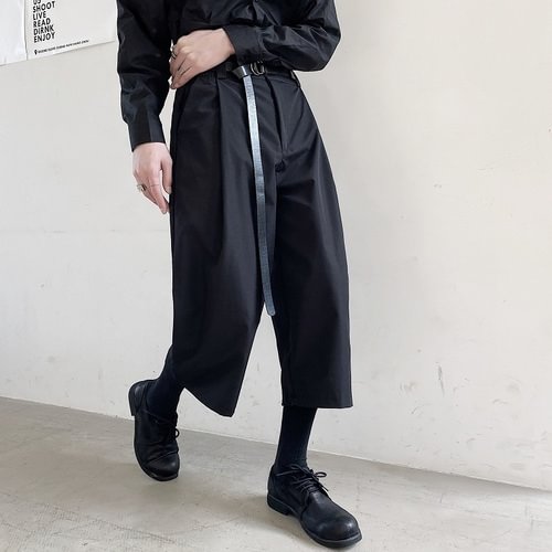 Dawfashion-Original Diablo Trend Personality Loose All-match Cropped Pants Casual Wide Leg Pants with Belt-Yamamoto Diablo Clothing