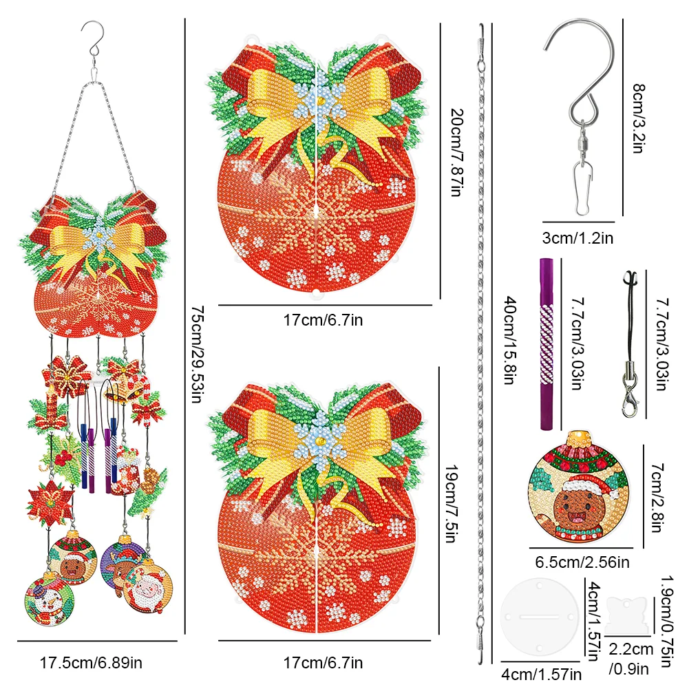 DIY Christmas Double Sided Crystal Wind Chimes Christmas Pendant Kit for Wall Window Decor 