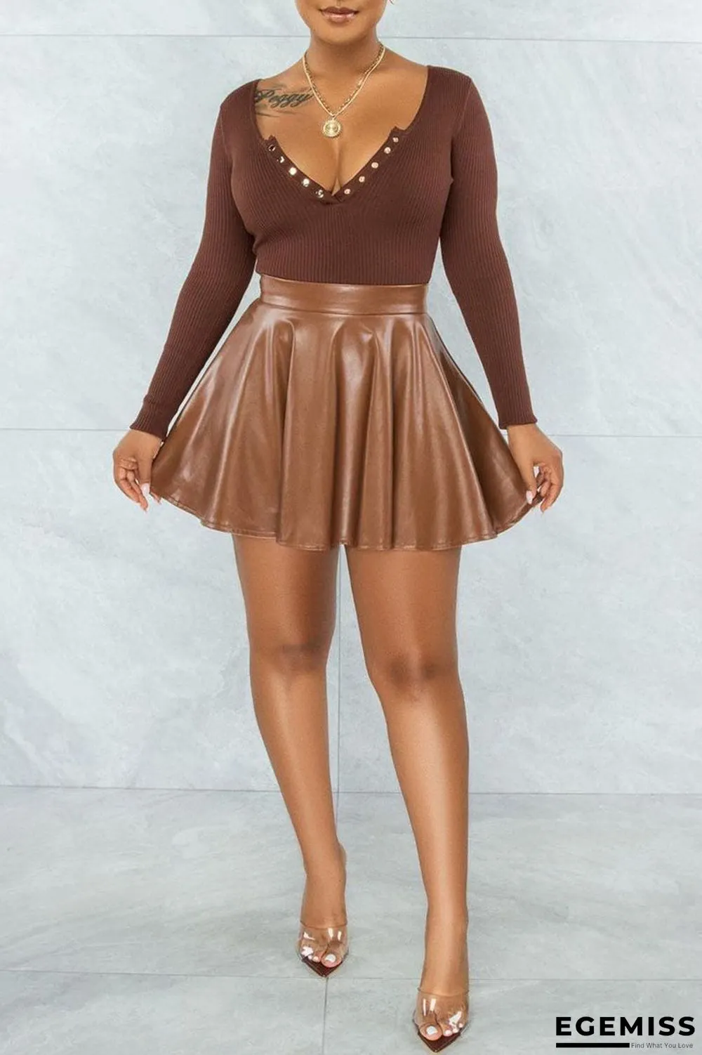 Sexy Solid Color Hollow Out Slit V Neck Long Sleeve Two Pieces(4 Colors)
