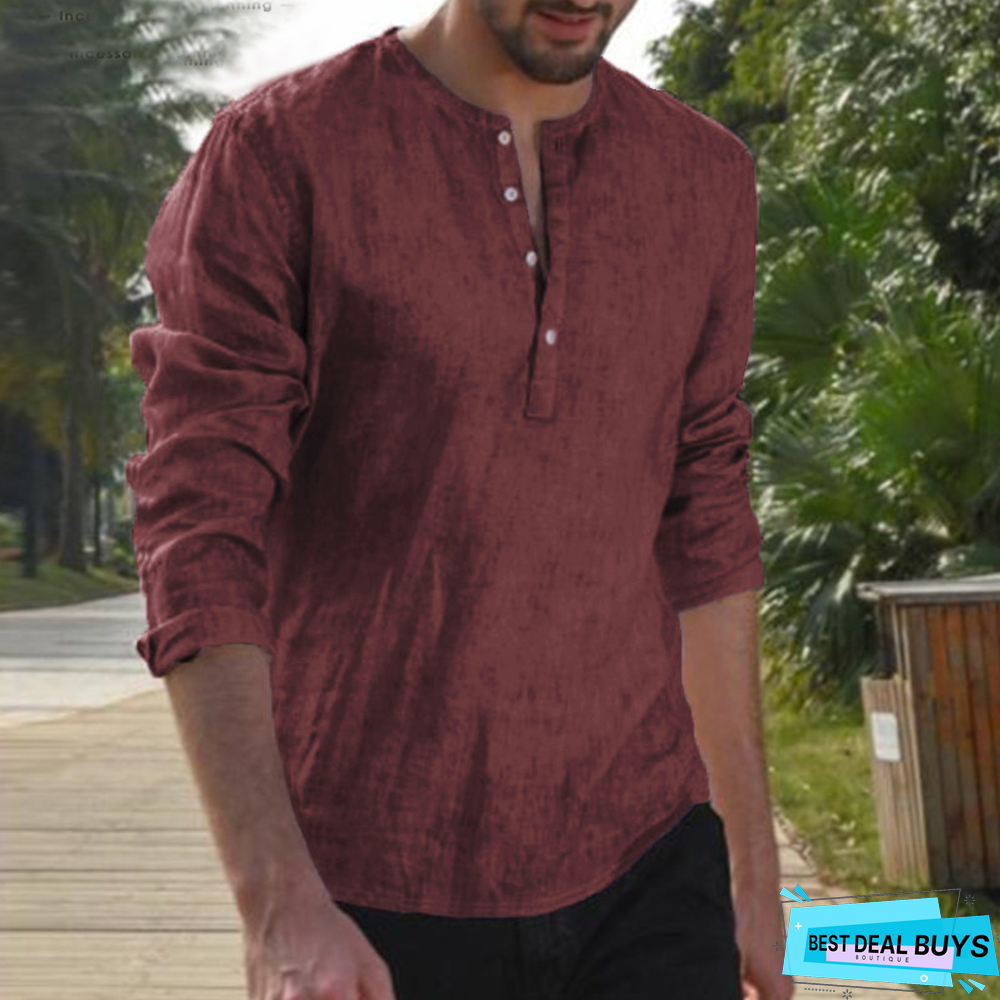 Plus Size Men Casual Shirt Long Sleeve Breathable Tops