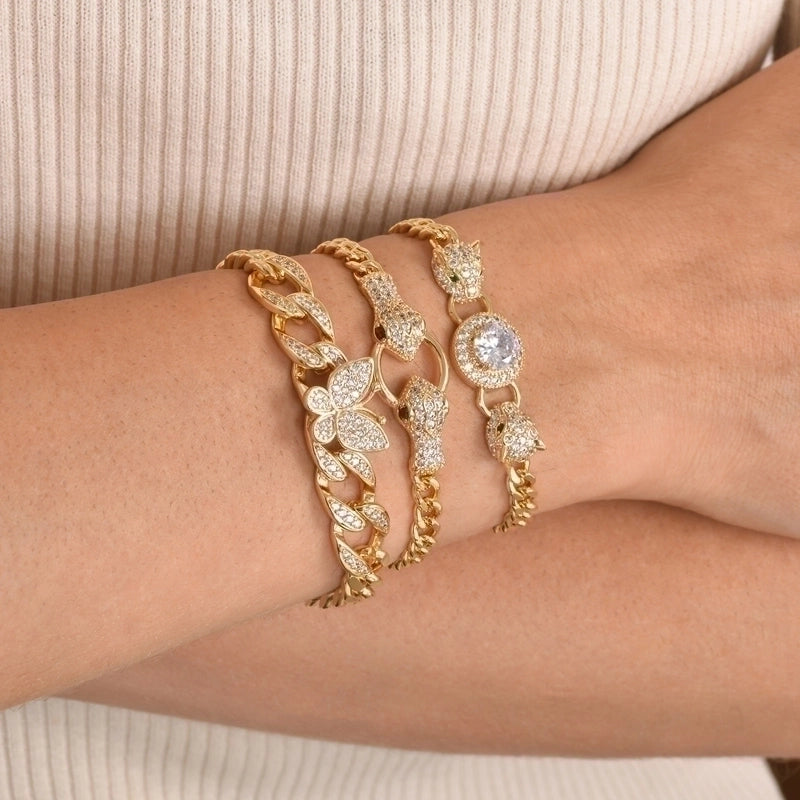 Copper Elegant Plating Inlay Snake Butterfly Zircon Bracelets