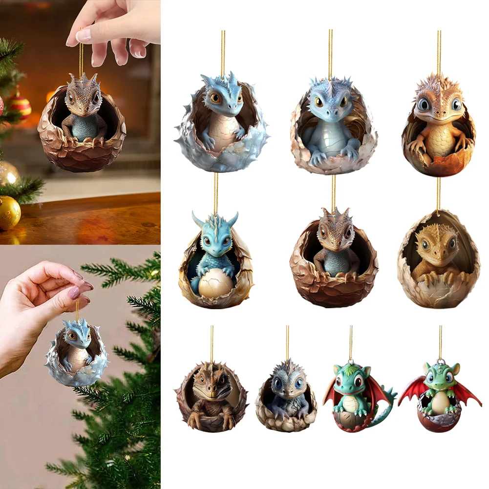 Christmas Dragon Baby Egg Ornaments Acrylic Dragon Egg Pendants for Car Backpack