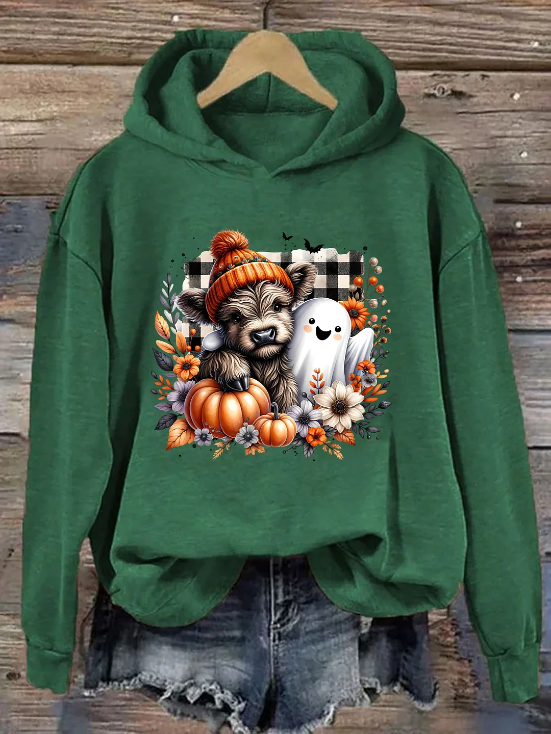 Cute Fall Highland Cow Ghost Hoodie