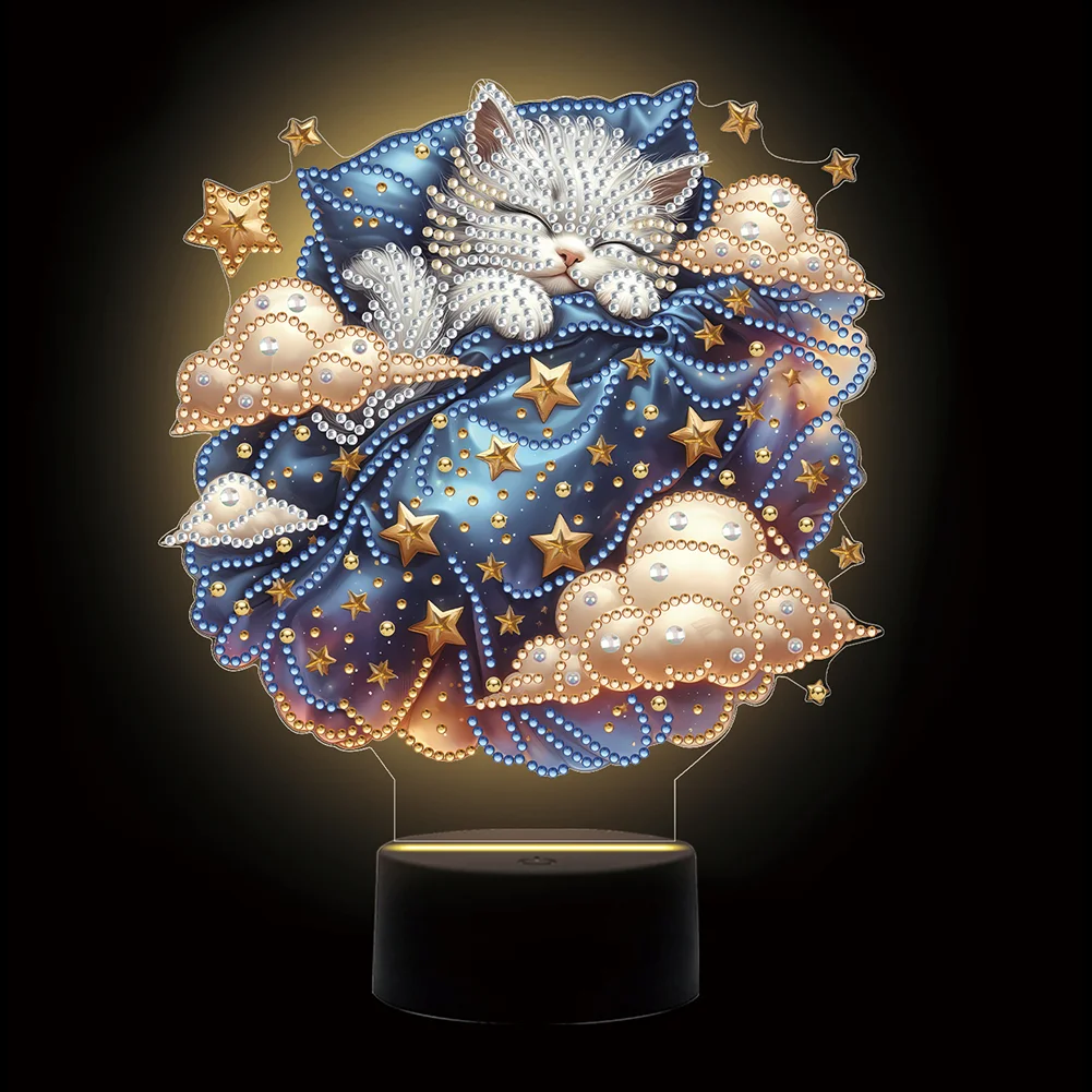 5D DIY Cat Double Sided Diamond Painting Acrylic Night Light for Art Crafts