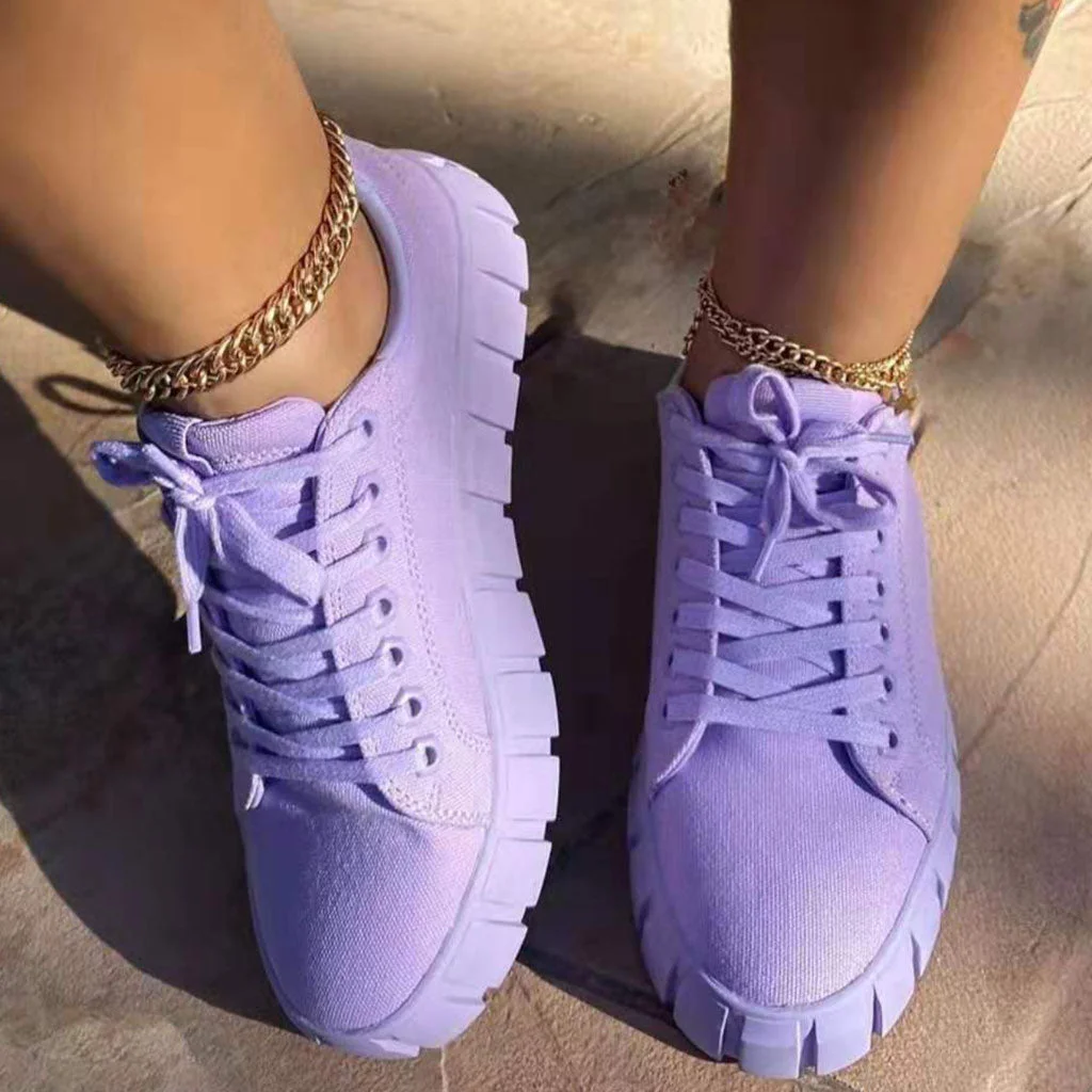 Fidoai Casual Style Lace Up Ridged Trimmed Platform Sneakers - Purple
