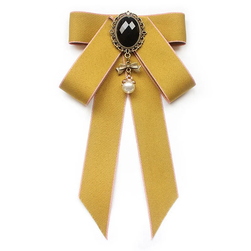 Vintage Bow Tie Cameo Ladies Head Diamond Ribbon Tassel Brooch Chic Girls Elegant Jewelry Collar Pin Girl Cravat Gift for Men