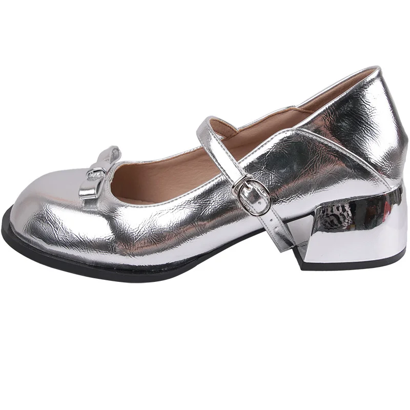 Brownm Brownm Ins Silver French Thick Heel Mary Jane Shoes Female 2023 New Summer Shallow Mouth With Skirt Round Head Single Shoes