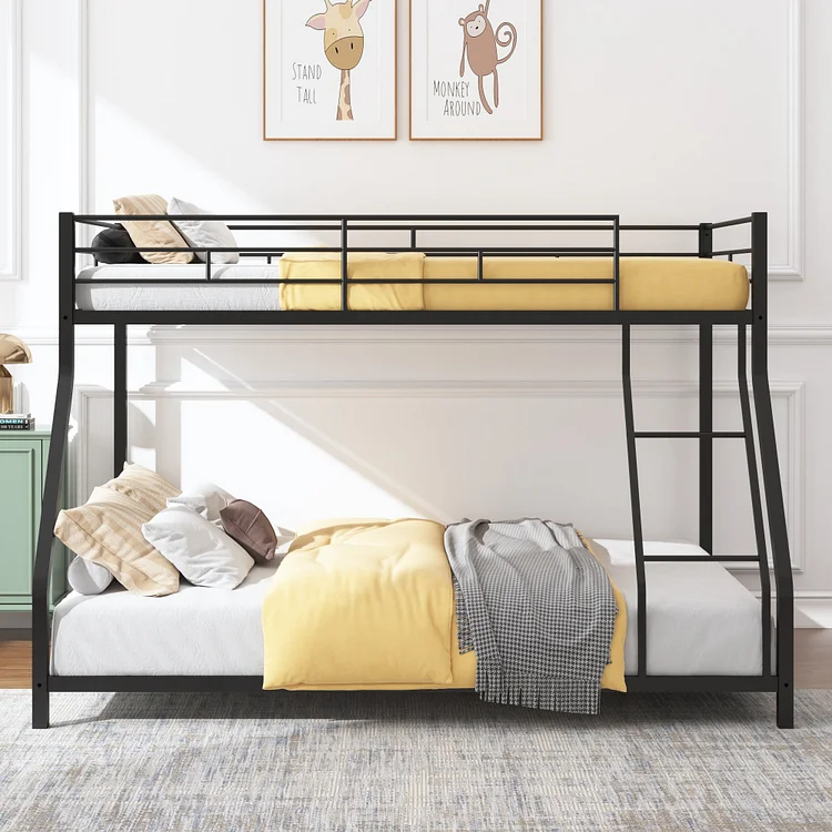 BTMWAY Twin Over Full Bunk Bed, Heavy-duty Metal Bunk Beds Twin Over Full Size, Dorm Room Metal Bunk Bed Frame, Space-saving Twin Bed Frame for Kids Boys Girls Teens, No Spring Box Need, Black