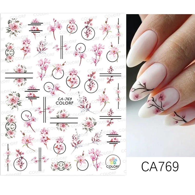 1PC Spring Palm Flowers Leaves 3D Nail Stickers Self-Adhesive Slider Nail Art Decorations Geometry Decals Manicure Accessories-Nail Inspo