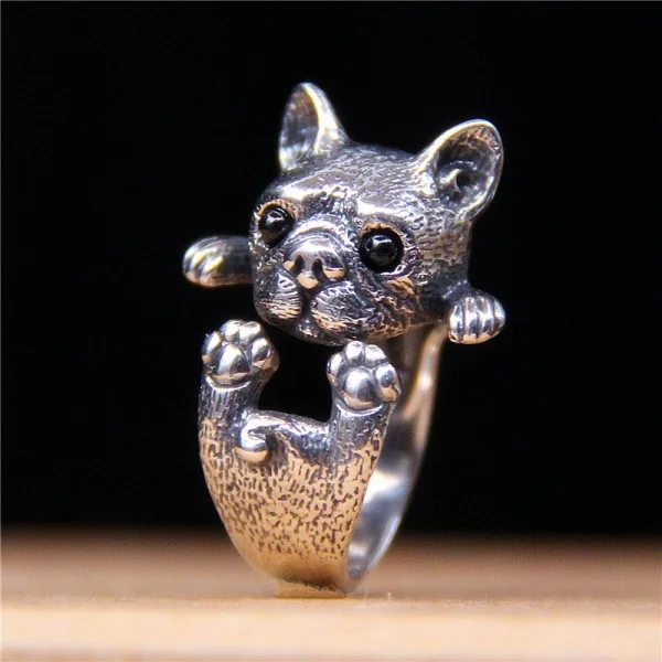 Sterling Silver Vintage French Bulldog Puppy Ring