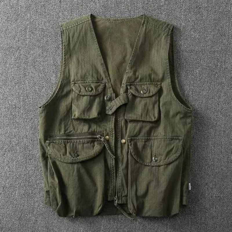 American Camouflage Outdoor Canvas Tactical Multi-Pocket Tooling Vest
