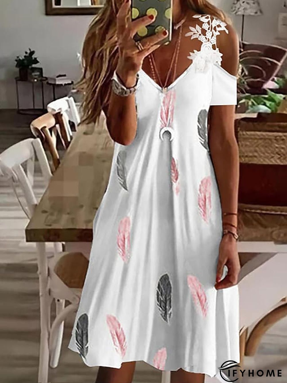 Women's Casual Dress T Shirt Dress Tee Dress Print Dress Graphic Lace Patchwork V Neck Mini Dress Active Classic Daily Weekend Short Sleeve Loose Fit Black White Pink Spring Summer S M L XL XXL | IFYHOME