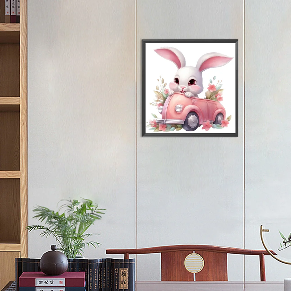 Diamond Painting - Full Round Drill - Pink Car Bunny(Canvas|30*30cm)