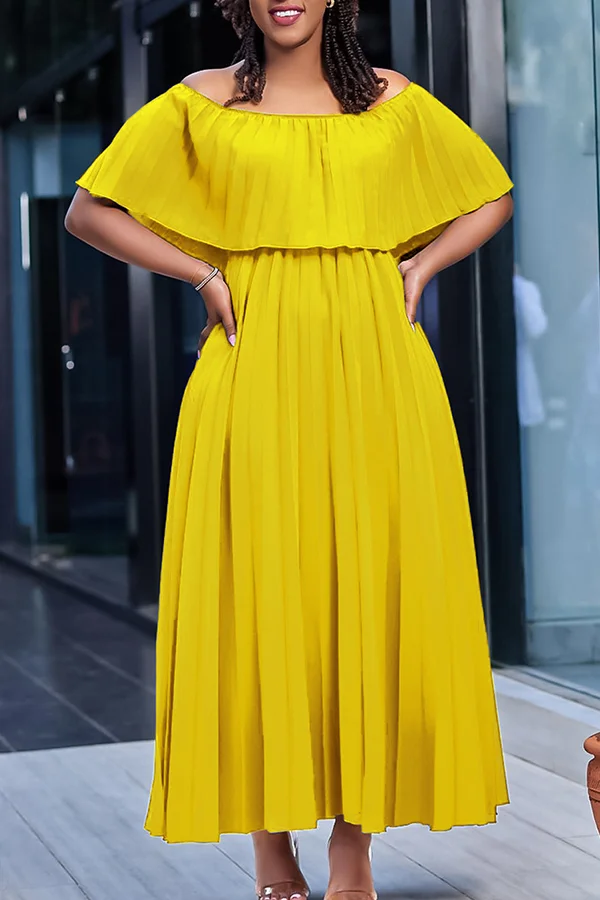 Elegant Off-shoulder Pleated Maxi Dress