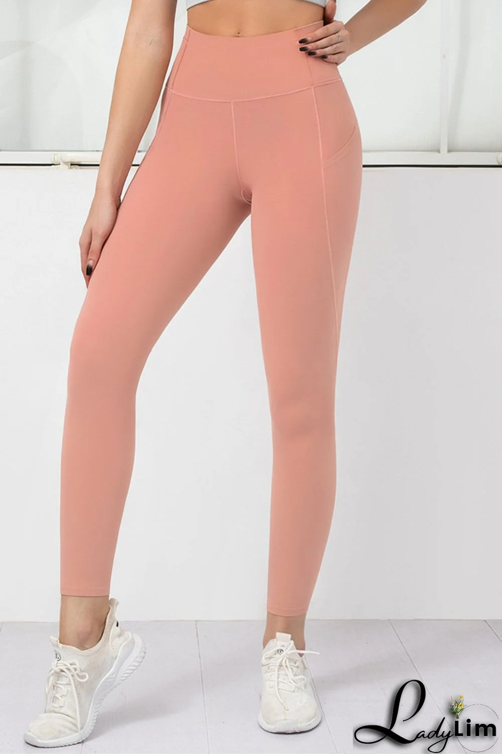 Orange Pink Casual Sportswear Solid Basic Skinny High Waist Trousers