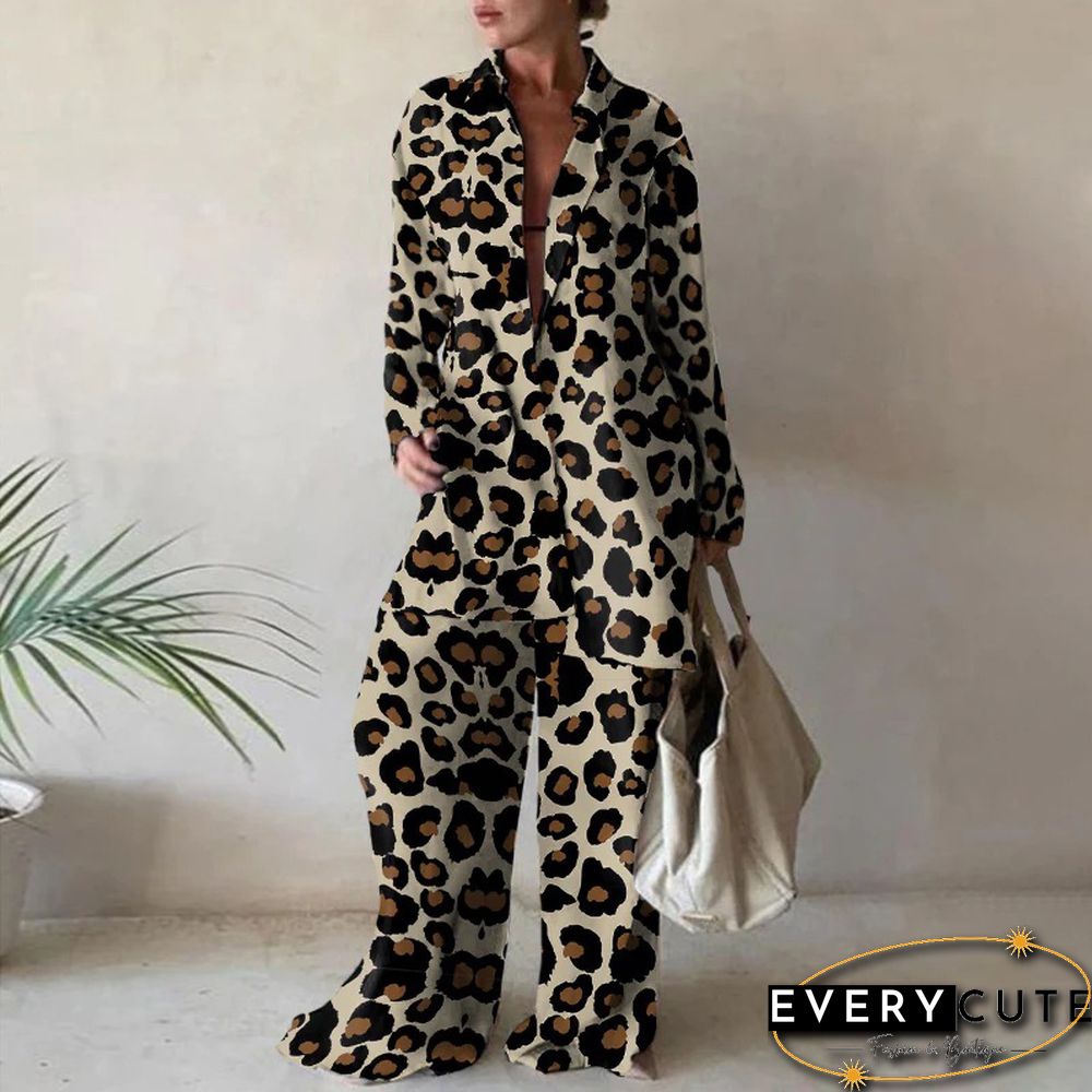 Summer Fashion Printed Loose Long Sleeves Shirts Straight Pants Two Piece Suits New Streetwear Women's Winter Elegant Commuting