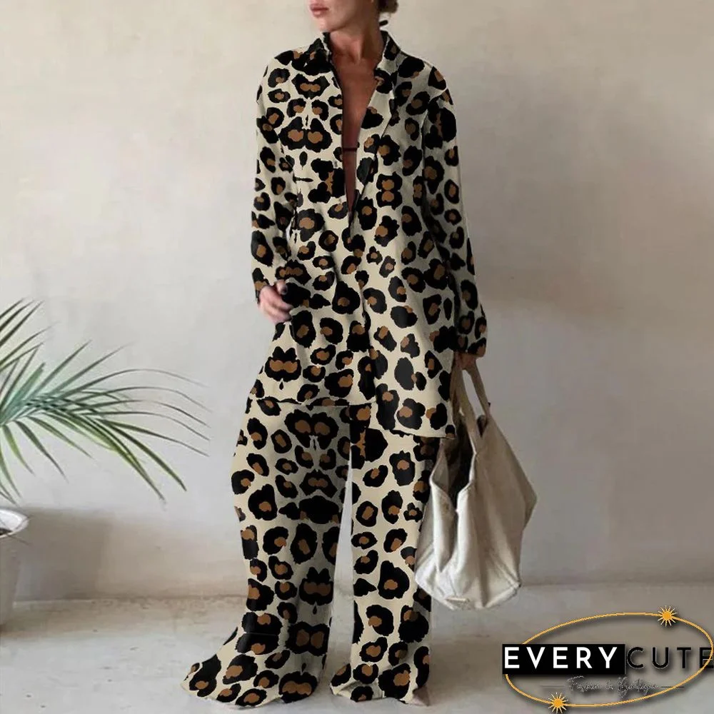 Summer Fashion Printed Loose Long Sleeves Shirts Straight Pants Two Piece Suits New Streetwear Women's Winter Elegant Commuting