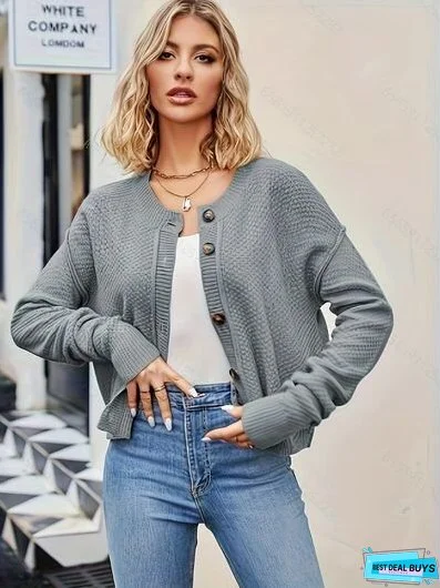 Button Up Dropped Shoulder Cardigan