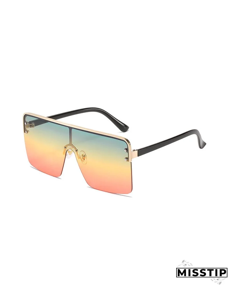 1Pair Half Metal Frame Ombre Lens Flat Top Sunglasses